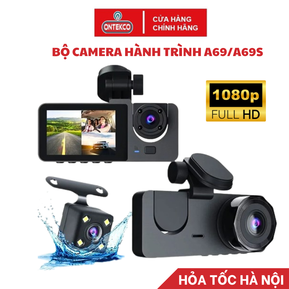 Camera Hành Trình ONTEKCO A69/A69 Pro/A68 Ghi hình 1080p hồng ngoại ban đêm 3 Ống kính Trước Trong Sau Ghi âm buồng lái