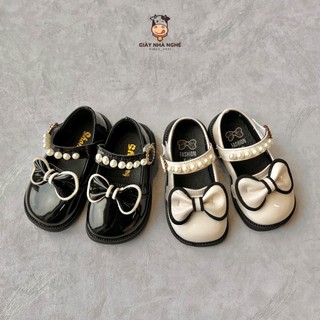 Giày Búp Bê Da Cho Bé Gái - Giày Búp Bê Da Bóng Mềm Đính Nơ quai gắn đá Style Hàn Quốc Cho Bé Gái SIZE TO