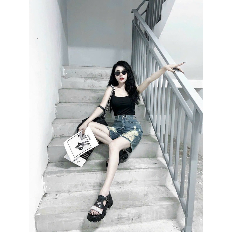 ÁO THUN 2 DÂY TĂM XÍCH SEXY 2 LỚP CỔ VUÔNG MS11134