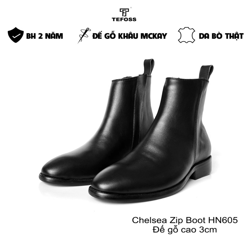 Giày nam Chelsea Zip boot TEFOSS HN606 có khóa kéo, đế gỗ 3cm khâu chắc chắn size 38-44