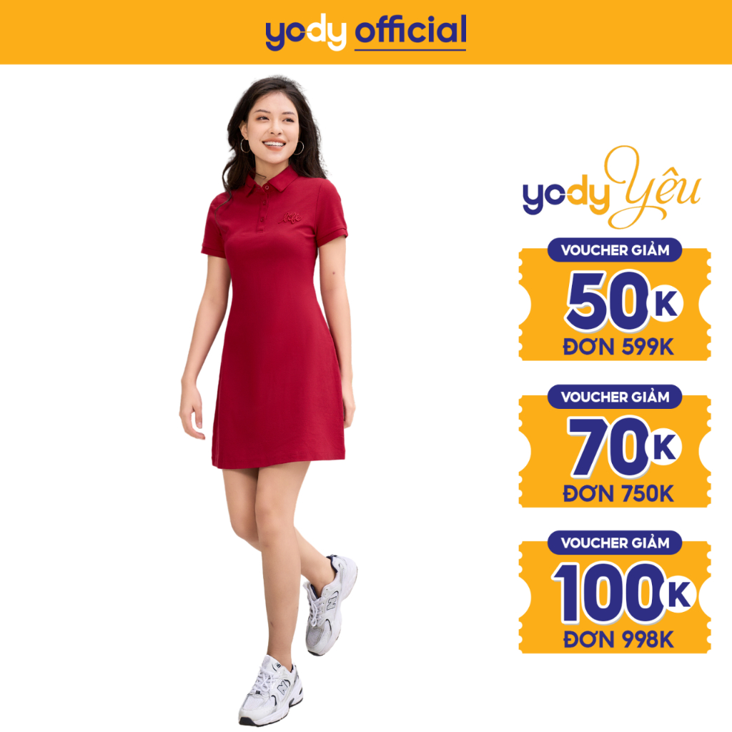 Váy thun polo nữ YODY cộc tay có cổ chất liệu cotton mềm mại thoải mái - VPN5004