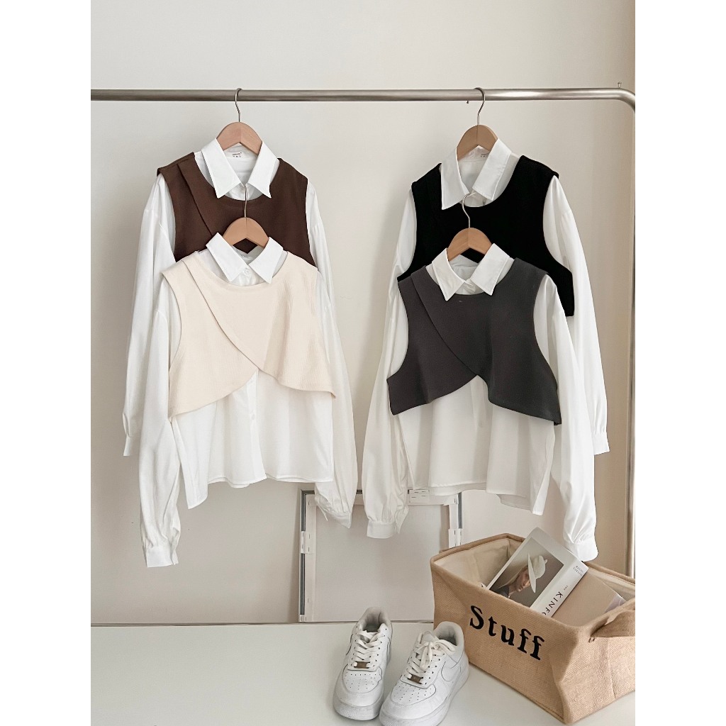 Sét áo sơ mi kèm gile Ulzzang  , sét đồ nữ áo sơ mi dài tay và gile  rời ulzzang Dumi Clothing