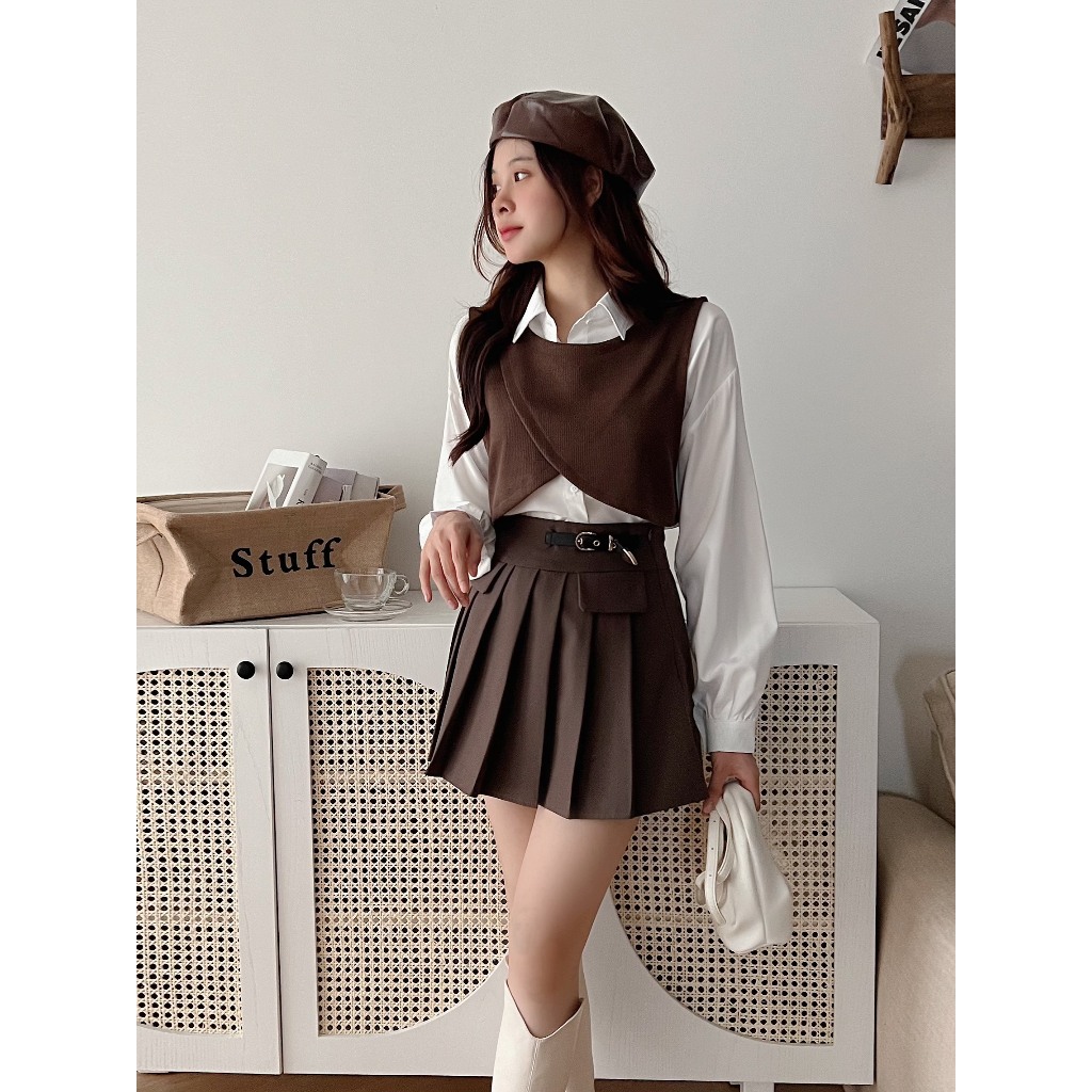 Sét áo sơ mi kèm gile Ulzzang  , sét đồ nữ áo sơ mi dài tay và gile  rời ulzzang Dumi Clothing