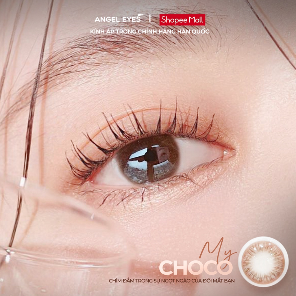 Lens nâu tự nhiên có độ cận từ 0 đến 8 MY CHOCO hiệu Angel Eyes chất liệu Silicone đường kính 13.5mm
