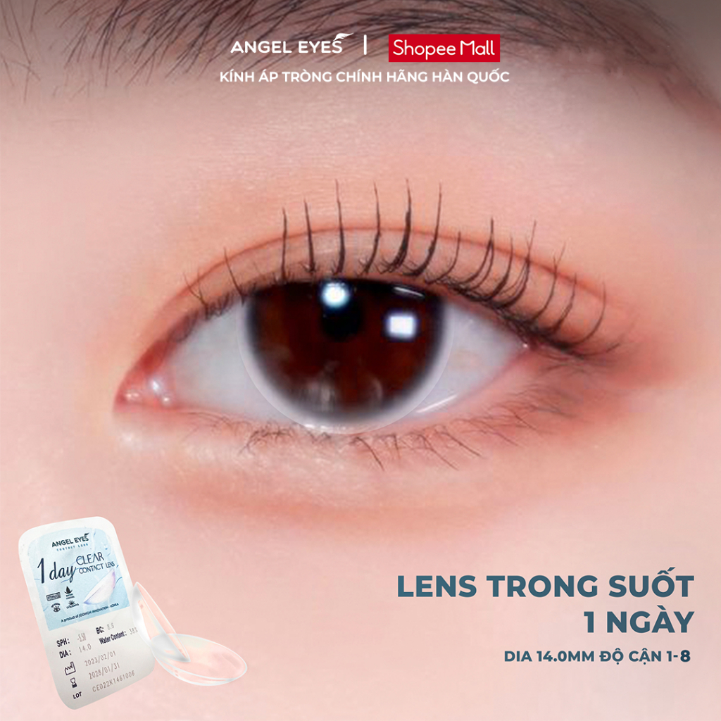 Kính áp tròng 1 ngày không màu và có màu hiệu Angel Eyes Hàn Quốc độ cận từ 0-10 độ