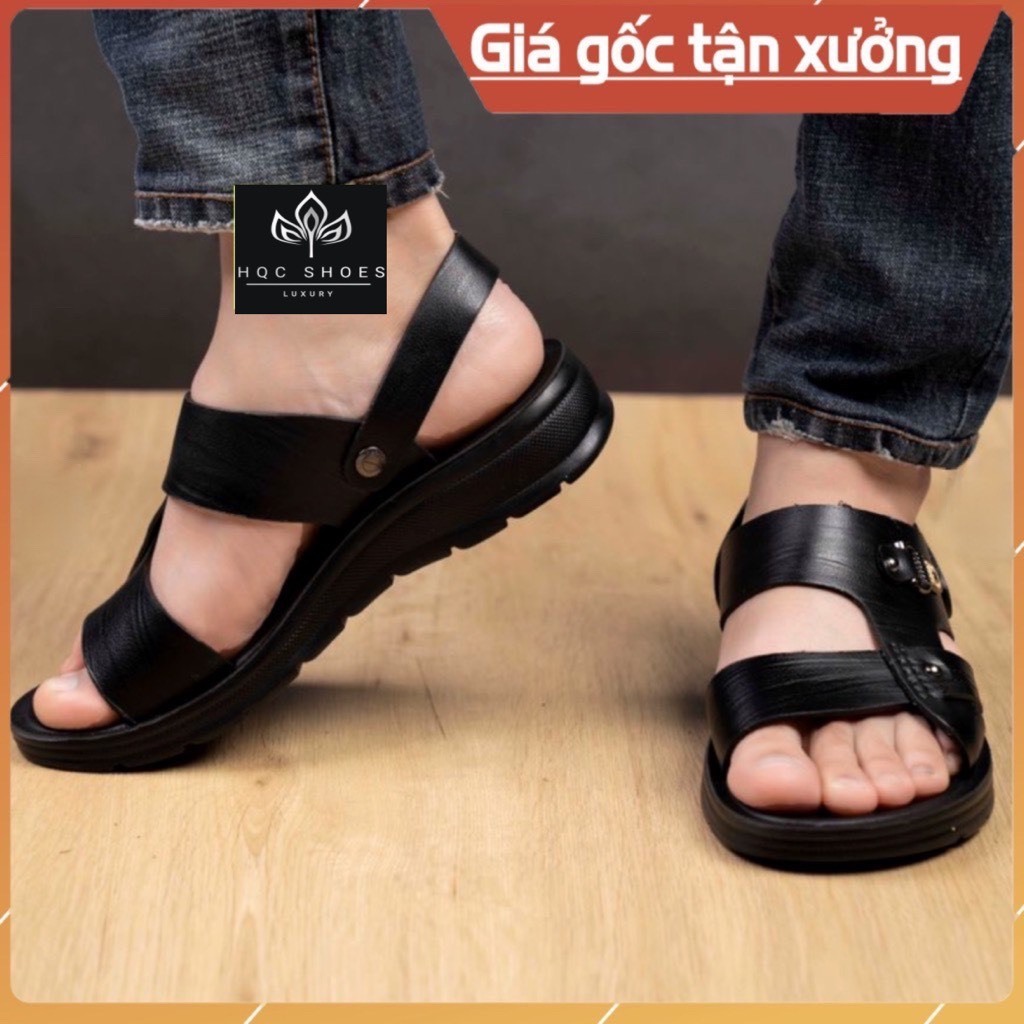 Dép nam quai hậu da bò thật đế đúc tăng chiều cao 3,5cm DE332