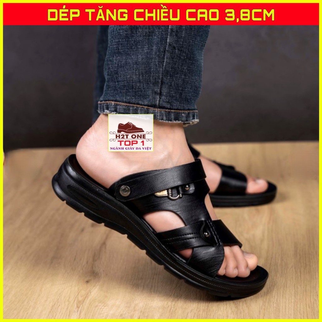 Dép nam quai hậu da bò thật đế đúc tăng chiều cao 3,5cm DE332