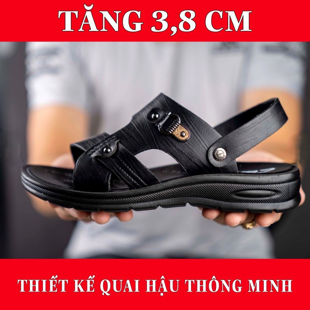 Dép nam quai hậu da bò thật đế đúc tăng chiều cao 3,5cm DE332