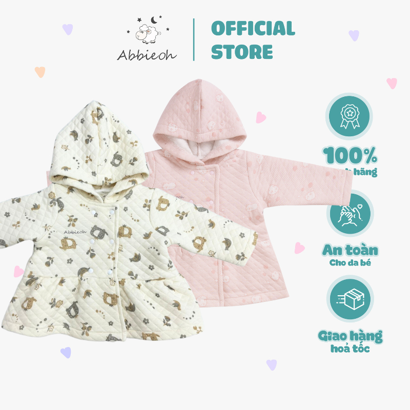 Áo khoác có mũ trần bông AbbieOh cho bé gái 0-3 Tuổi AK576 AK593