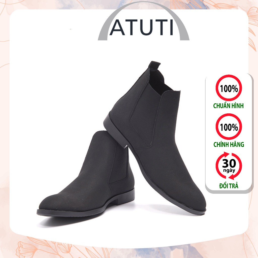 Giày Chelsea boots nam da lộn, cổ chun, đế khâu chắc chắn-CB548 ĐEN BUCK sp15
