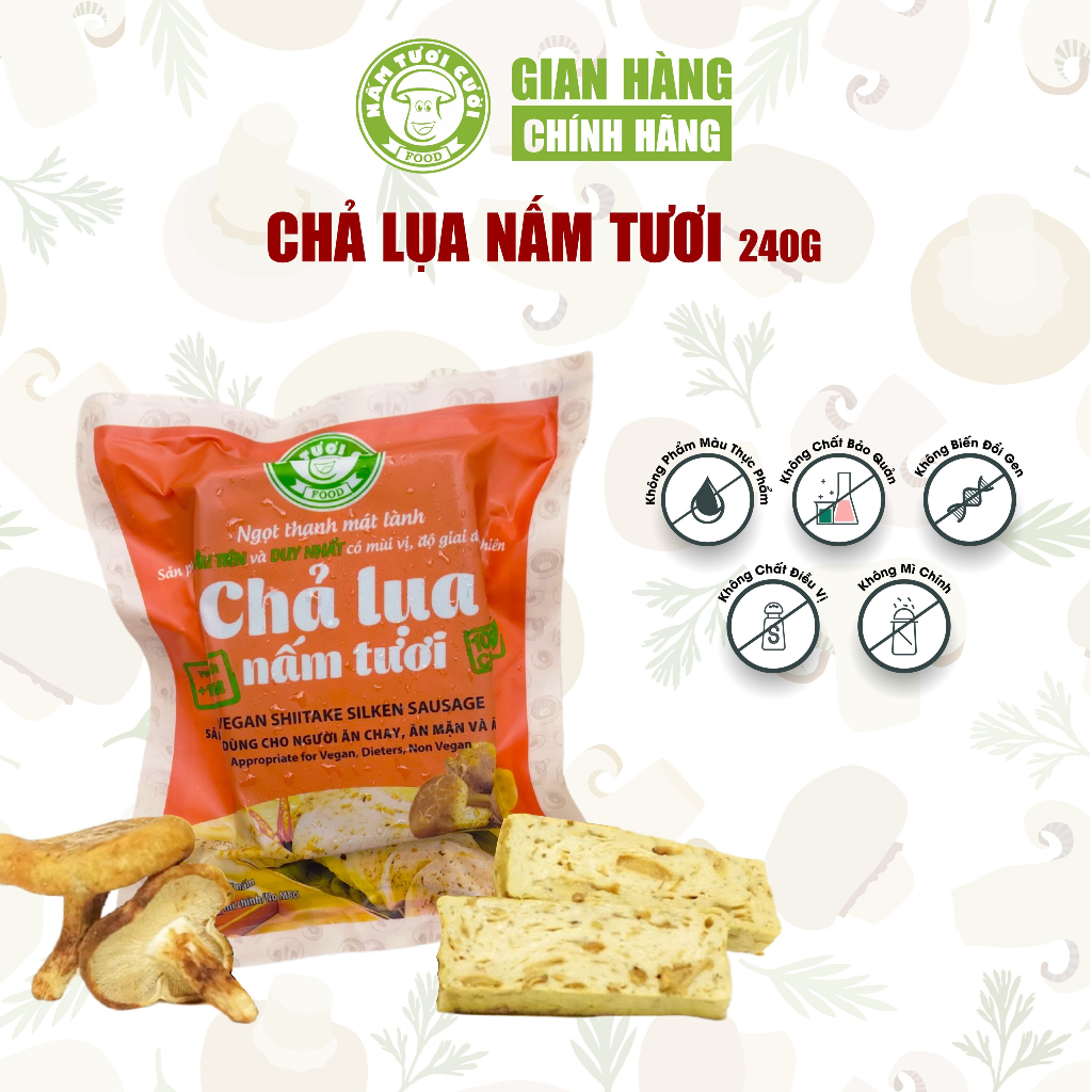 Chả Lụa Nấm Chay 250g Nấm Tươi Cười, Thực Phẩm Chay Dùng Liền, Không Cần Chế Biến