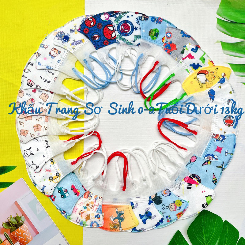 Combo 50Cái Khẩu Trang Sơ Sinh 0-2 Tuổi In Hình Hoạ Tiết Cho Bé