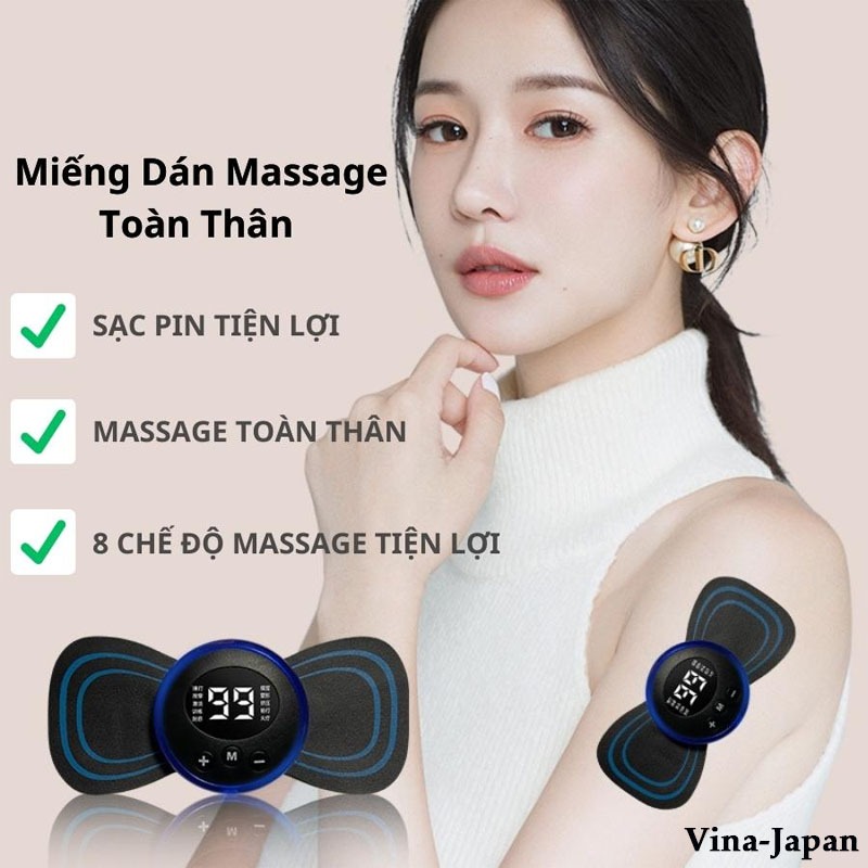 Miếng Dán Massage Xung Điện Cổ Vai Gáy, Bắp Tay, Lưng , Pin Sạc - Máy Massage Mini Toàn Thân