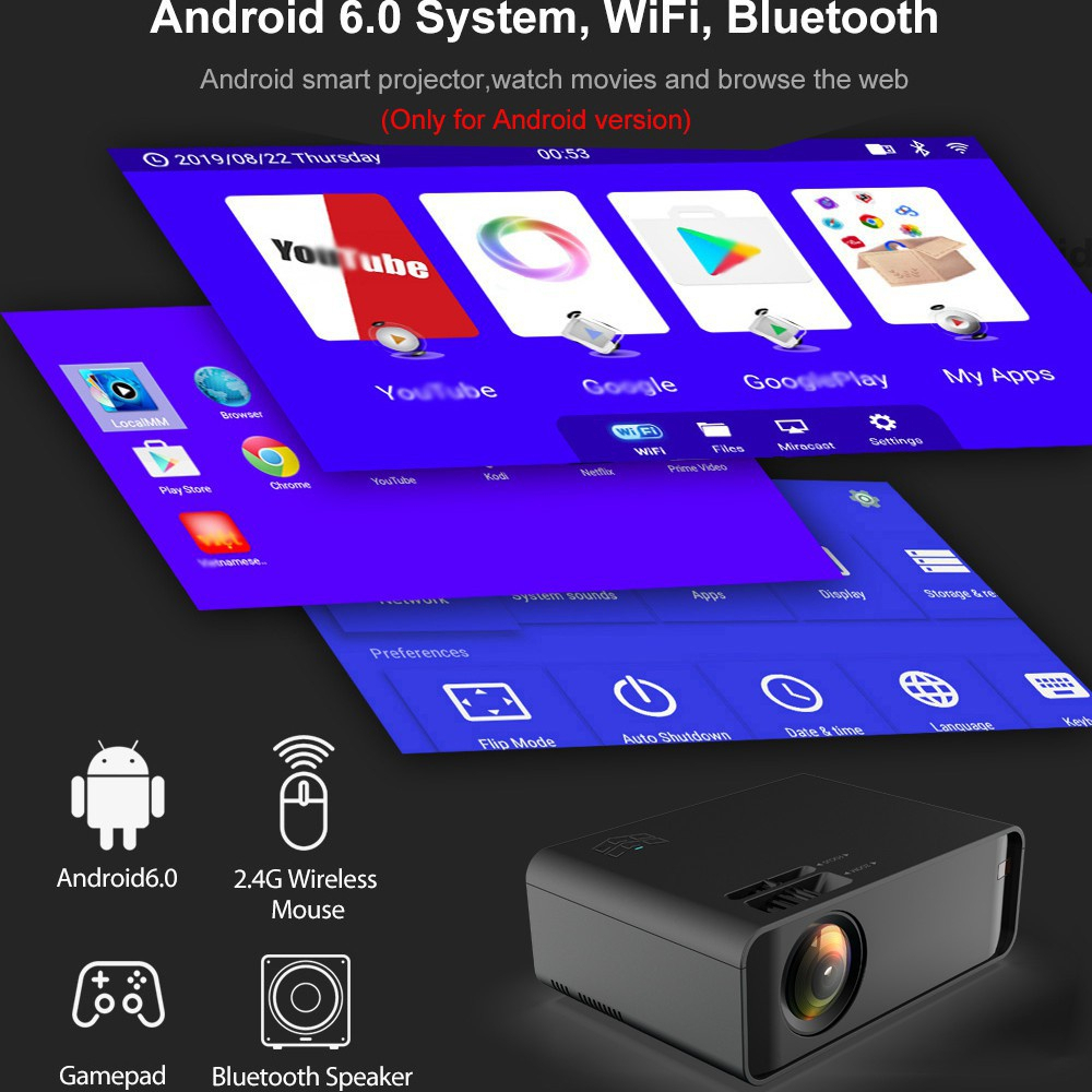 MÁY CHIẾU LUMOS G86 Máy chiếu 6000 Lumens Máy chiếu 4K Ultra HD G86W Máy chiếu Android FULL HD 1080P Máy chiếu WIFI mini