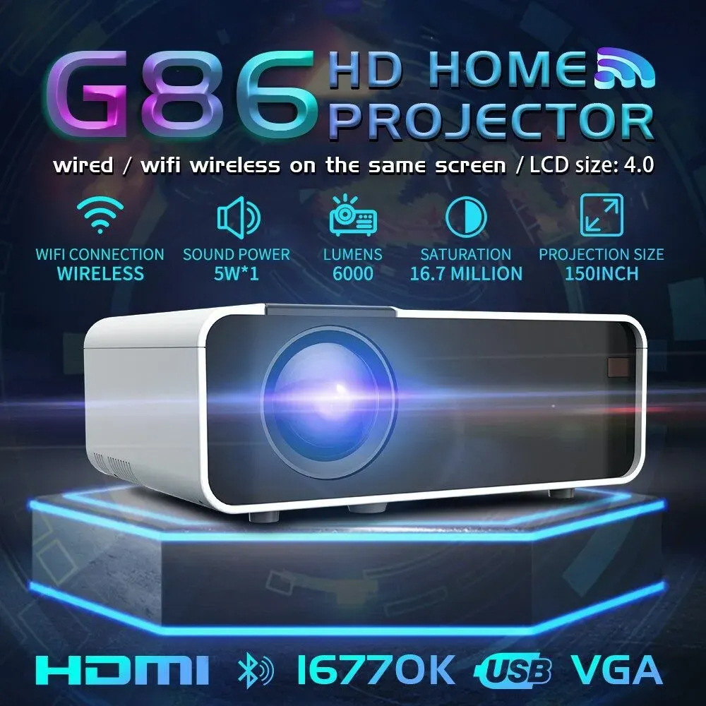 MÁY CHIẾU LUMOS G86 Máy chiếu 6000 Lumens Máy chiếu 4K Ultra HD G86W Máy chiếu Android FULL HD 1080P Máy chiếu WIFI mini
