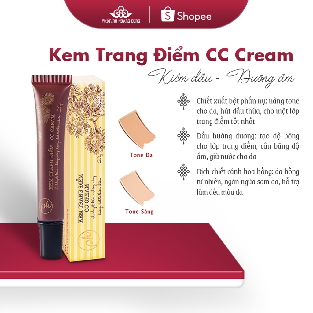 Kem CC Cream, Kem Nền Phấn Nụ Hoàng Cung Che Khuyết Điểm Màu Sáng, Trọng Lượng 20g