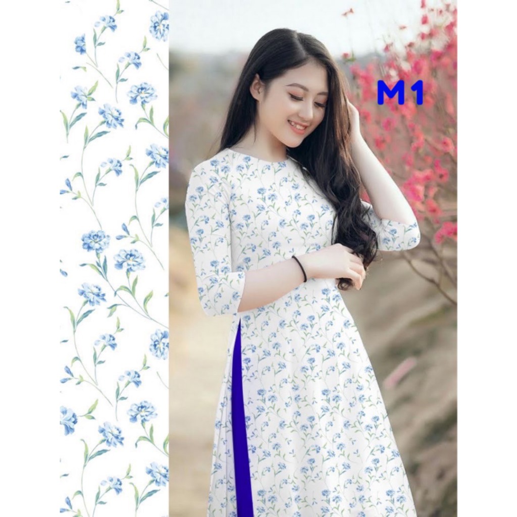Áo dài hoa nhí xanh _ Mã M1