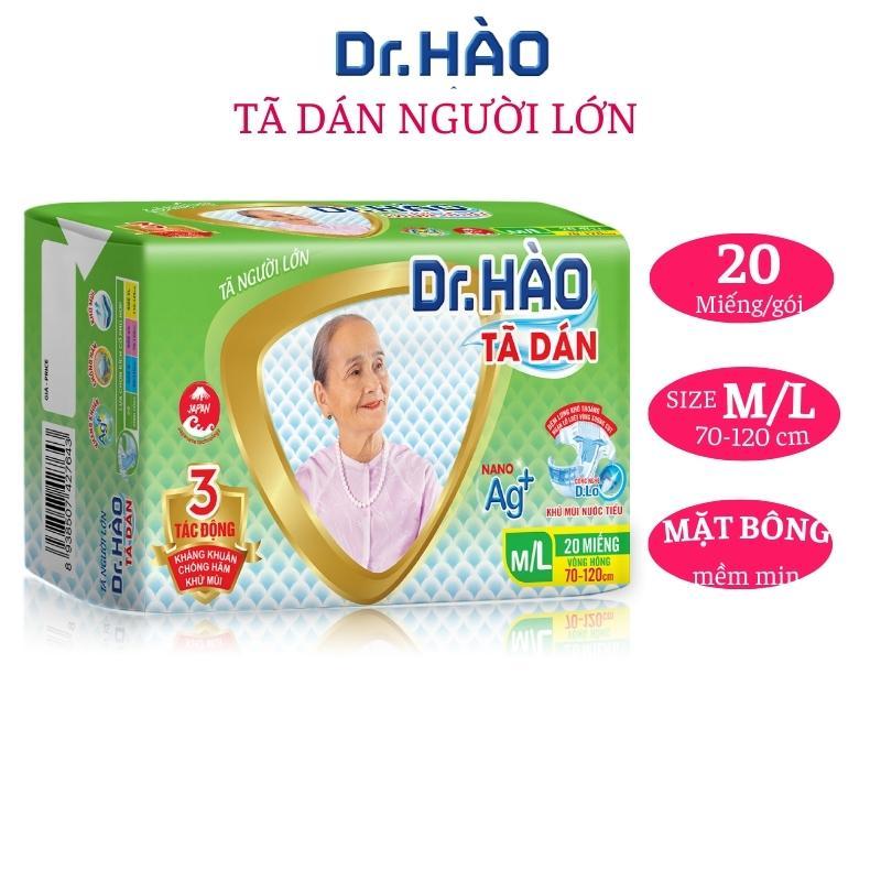 Tã dán người lớn Dr.Hào size M/L 20 miếng bỉm dành cho người già/bệnh siêu thấm khô thoáng chống hăm khử mùi mặt vải êm