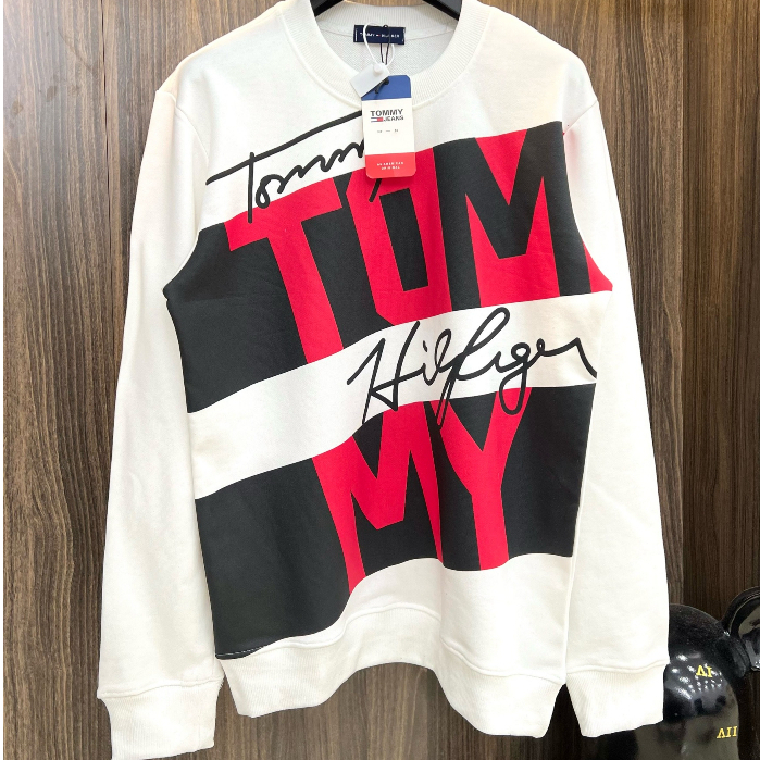 Áo Sweater TOMMY hoạ tiết chữ siêu đẹp -Áo Tommy Hilfiger Logo Thêu Chữ Kí + phối bo dệt hot trend #2023