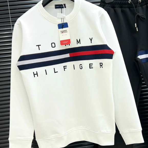 Áo Sweater TOMMY hoạ tiết chữ siêu đẹp -Áo Tommy Hilfiger Logo Thêu Chữ Kí + phối bo dệt hot trend #2023