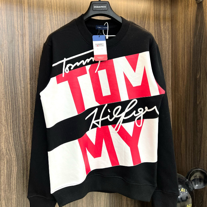 Áo Sweater TOMMY hoạ tiết chữ siêu đẹp -Áo Tommy Hilfiger Logo Thêu Chữ Kí + phối bo dệt hot trend #2023