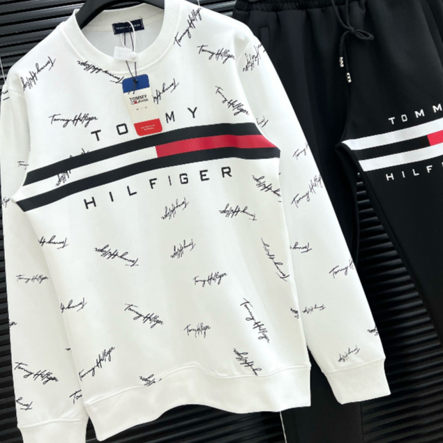 Áo Sweater TOMMY hoạ tiết chữ siêu đẹp -Áo Tommy Hilfiger Logo Thêu Chữ Kí + phối bo dệt hot trend #2023