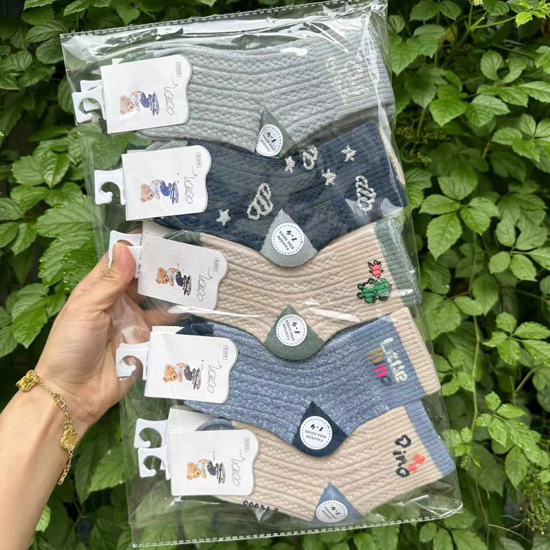 Set 5 đôi tất cotton Dino bé trai , gái sợi bông mềm mại thoáng khi khử mùi Myna Bra te16