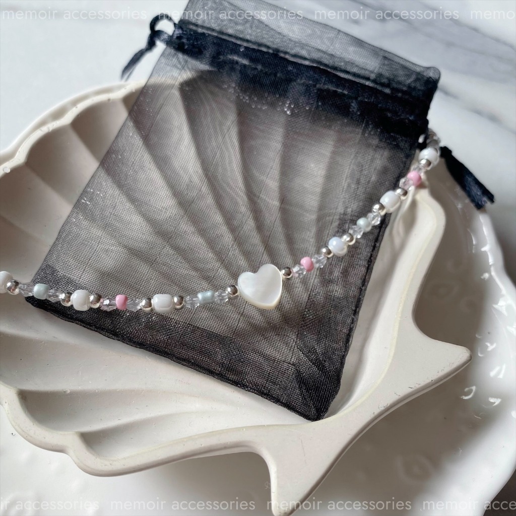 Pastel / Vòng cổ mặt xà cừ mix hạt cườm trong trẻo tươi sáng hồng hào