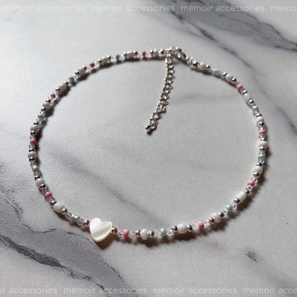 Pastel / Vòng cổ mặt xà cừ mix hạt cườm trong trẻo tươi sáng hồng hào