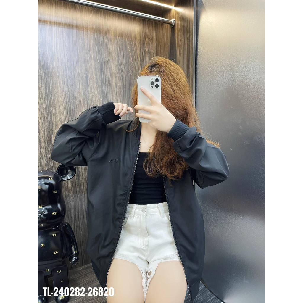Áo khoác bomber nam nữ CD vải gió trơn thêu logo chữ sau lưng bo ống chun 2 lớp dày dặn đơn giản AK39P