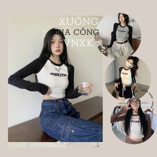 💃 áo thun raglan nữ babytee dài tay phối màu in chữ 3 màu
