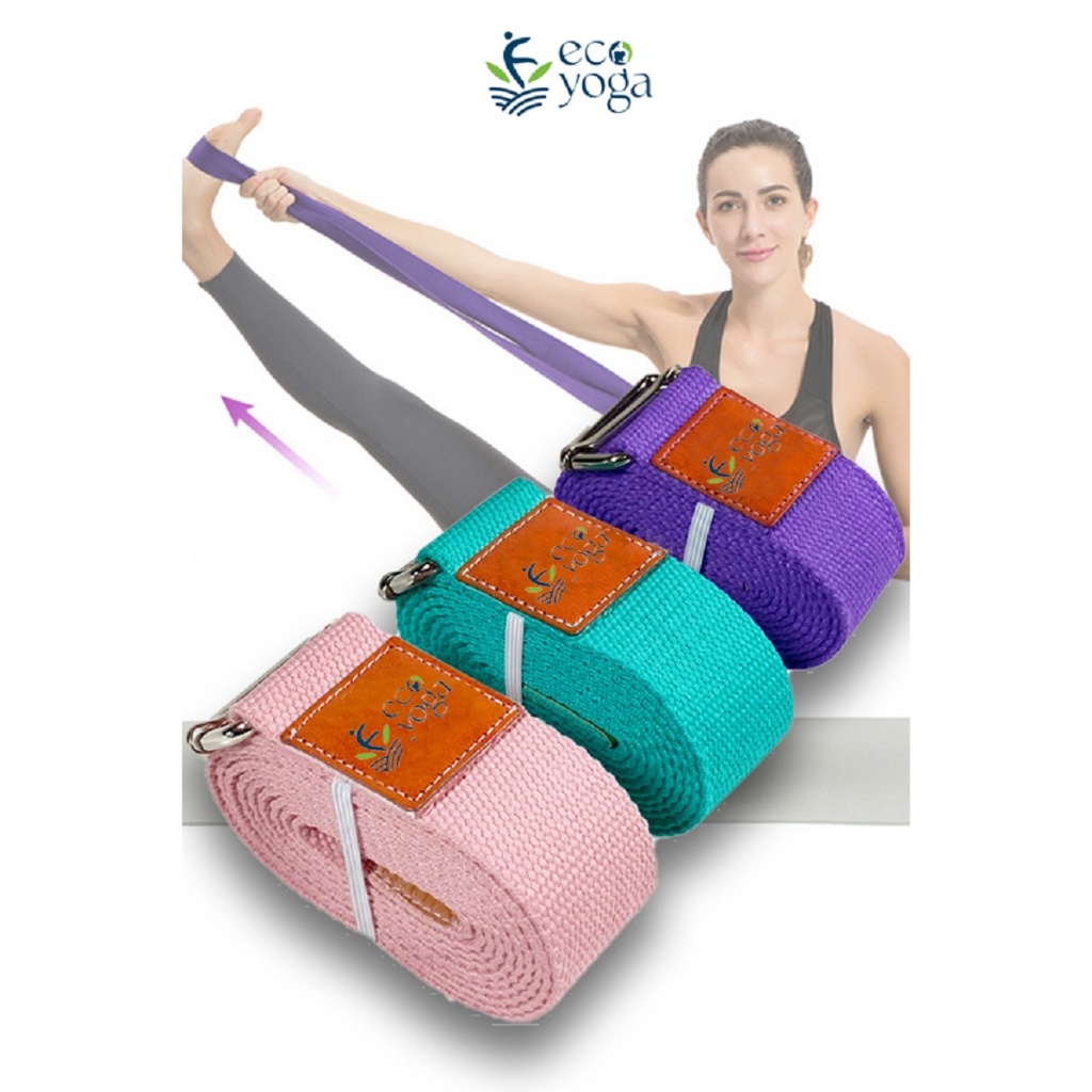 Dây tập yoga 2.5m khuyên vuông sợi bông tự nhiên, dây đai coton hữu cơ tập yoga , dây đai lưng chỉnh hình chống gù lưng