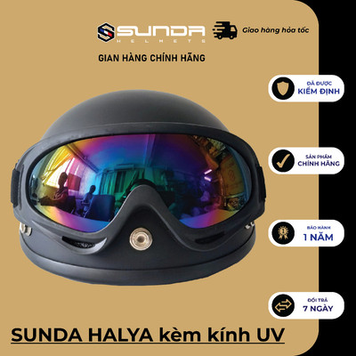 Mũ bảo hiểm nửa đầu SUNDA HALYA kèm kính UV nhiều màu