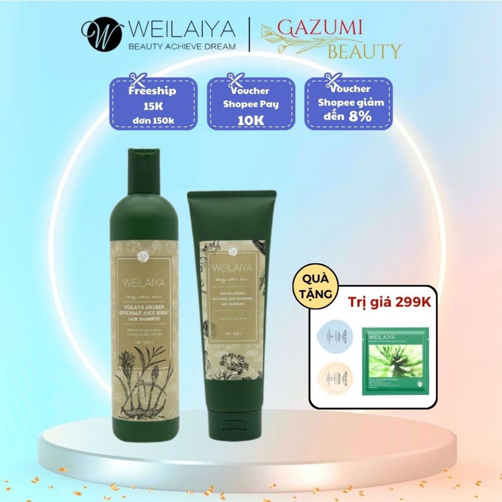 Cặp Dầu Gội và Dầu xả Gừng Hà Thủ Ô Kích Thích Mọc Tóc, Weilaiya Zingiber Officinale Juice - Gazumi Beauty