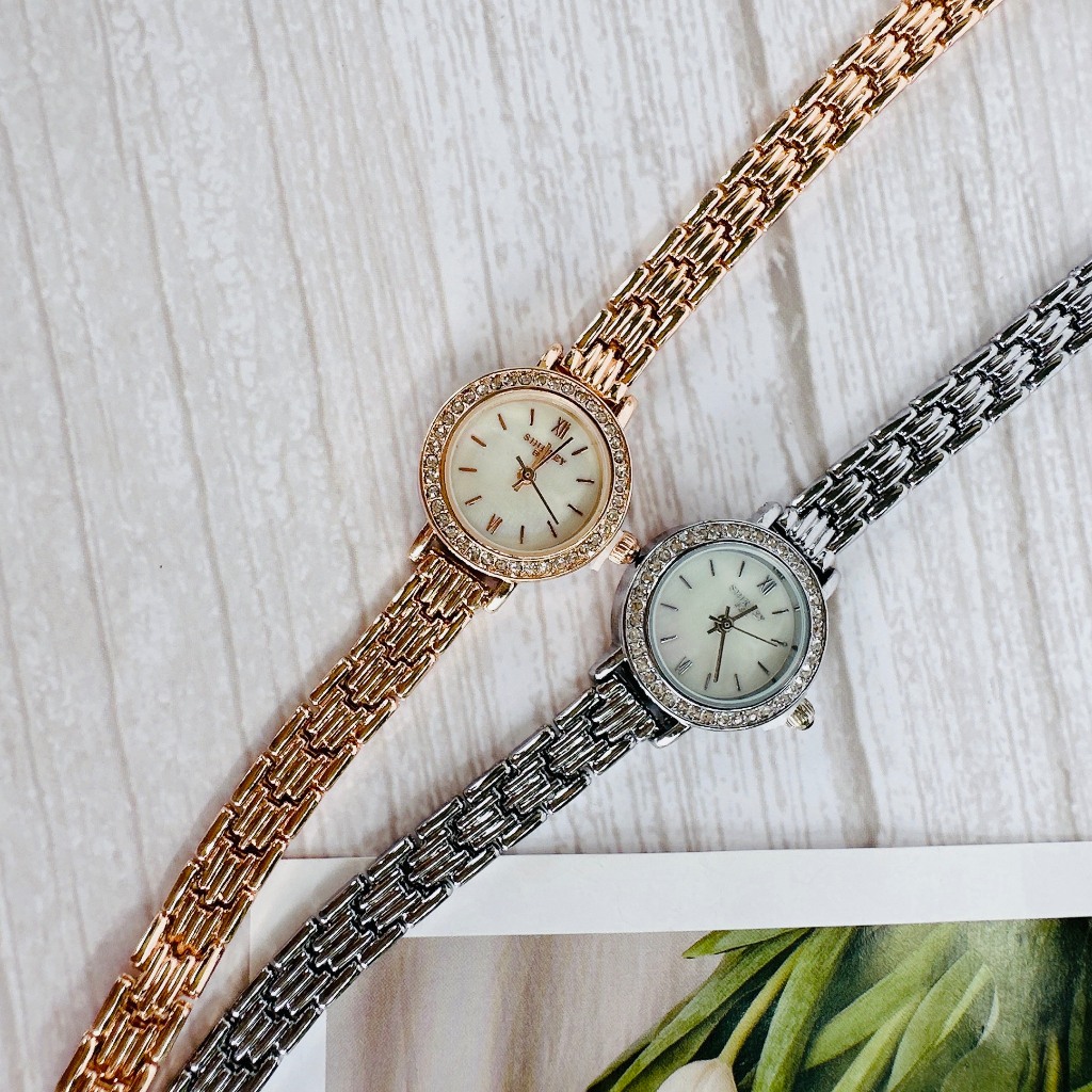 Đồng hồ nữ Bee shirley roses dây thép nữ siêu đáng yêu cho phái nữ, chống nước 3atm, viền đính đá, bảo hành 12 tháng