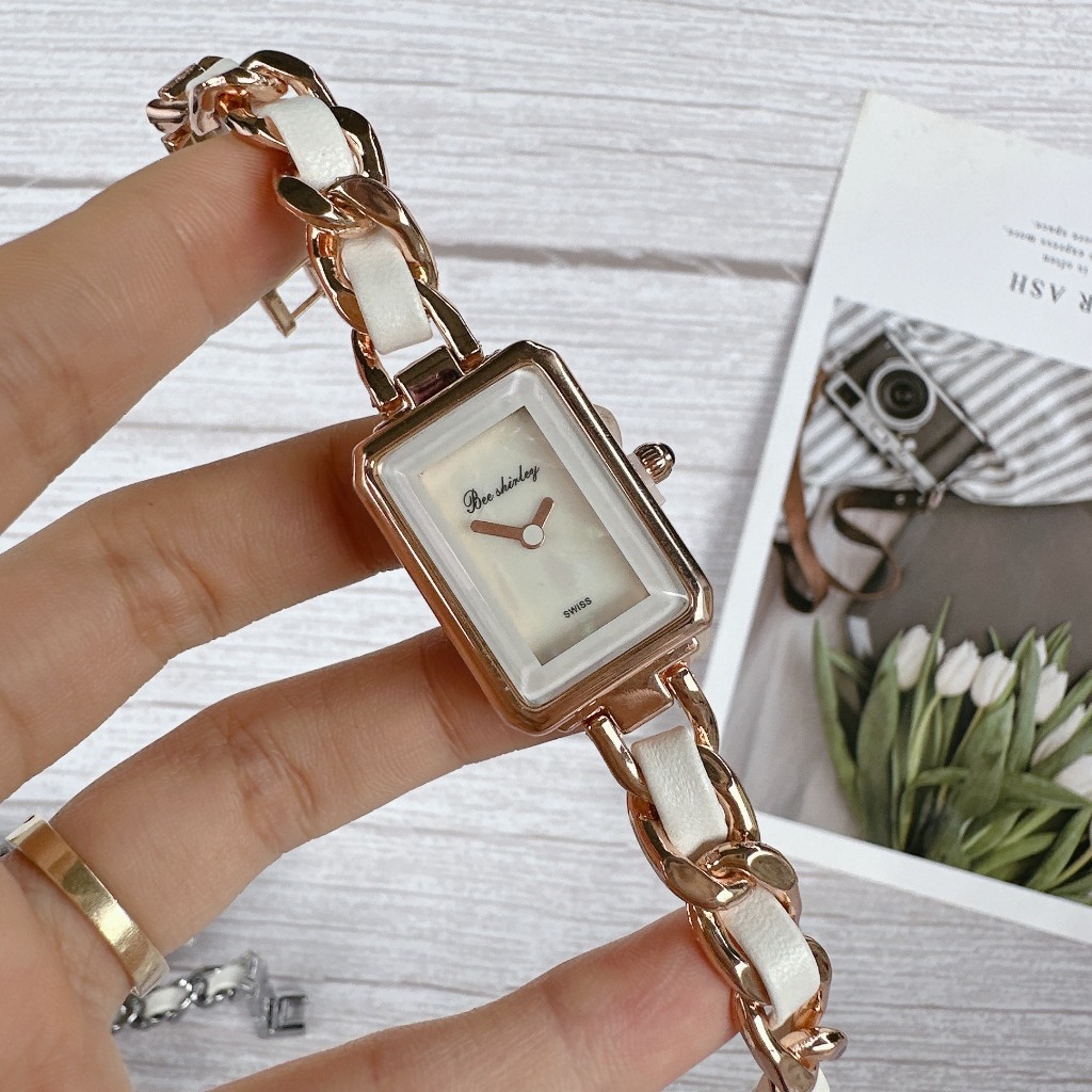 Đồng hồ nữ bee shirley mặt chữ nhật dây thép đan cực xinh cho phái nữ, size mặt 20x28mm bảo hành 12 tháng