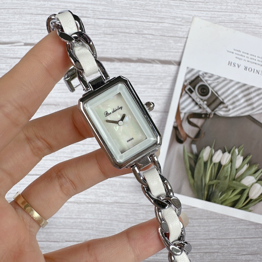 Đồng hồ nữ bee shirley mặt chữ nhật dây thép đan cực xinh cho phái nữ, size mặt 20x28mm bảo hành 12 tháng