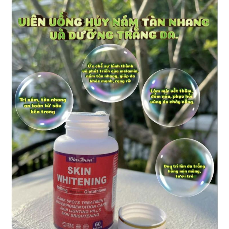 Viên Uống Trắng Da Skin Whitening Glutathione 8000mg - Giảm Nám Tàn Nhang, Da Sáng Bật Tông