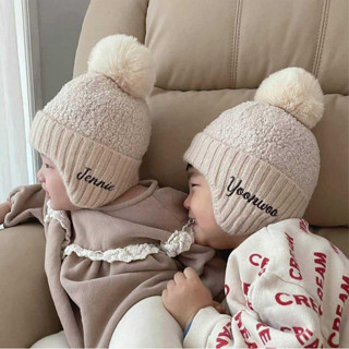 [ THÊU TÊN - CÓ SẴN ] Mũ Len Phong Cách Hàn Quốc Cho Bé, Mũ Len Bịt Tai Siêu Ấm, Dệt Kim Dày Dặn
