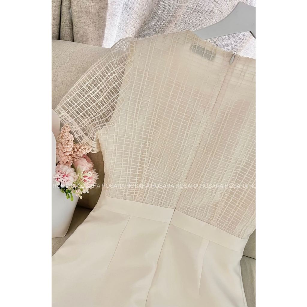 Váy Đầm Xòe Ngắn Tay Màu Trắng Lưới Ngực Thời Trang Nữ Rosara VA132
