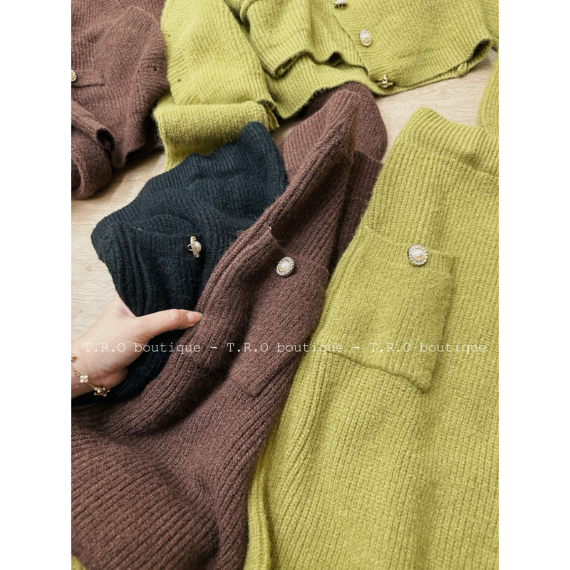 Set len 3ct: áo 2s + cardigan - chân váy ôm QC
