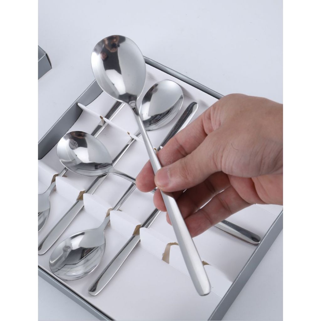 Hộp 6 Thìa Inox Cán Dài cao cấp đầu tròn