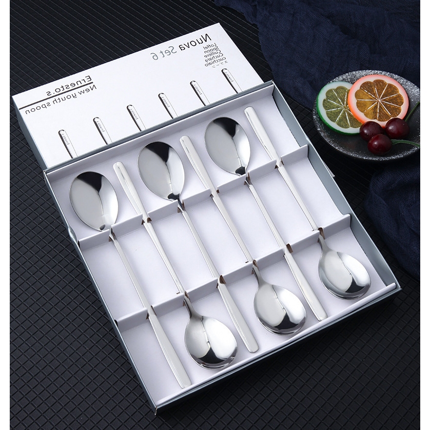 Hộp 6 Thìa Inox Cán Dài cao cấp đầu tròn