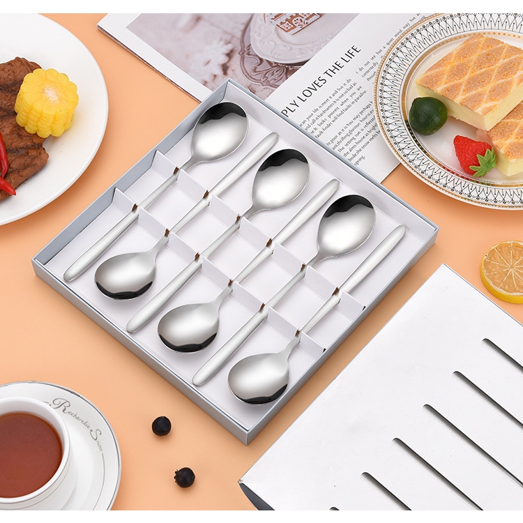 Hộp 6 Thìa Inox Cán Dài cao cấp đầu tròn