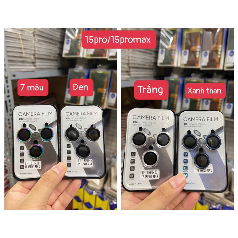 Bộ dán Camera trơn cho iPhone 15/ 15 Plus/ 15 Pro/ 15 Pro Max vành nhôm + kính bảo vệ từng mắt camera