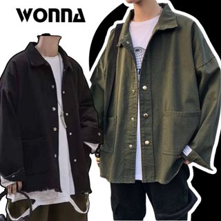 (KÈM ẢNH THẬT) Áo khoác denim unisex sơ mi cổ thuyền tay dài jacket cho nam nữ Quảng Châu basic nút bấm màu xanh rêu đen