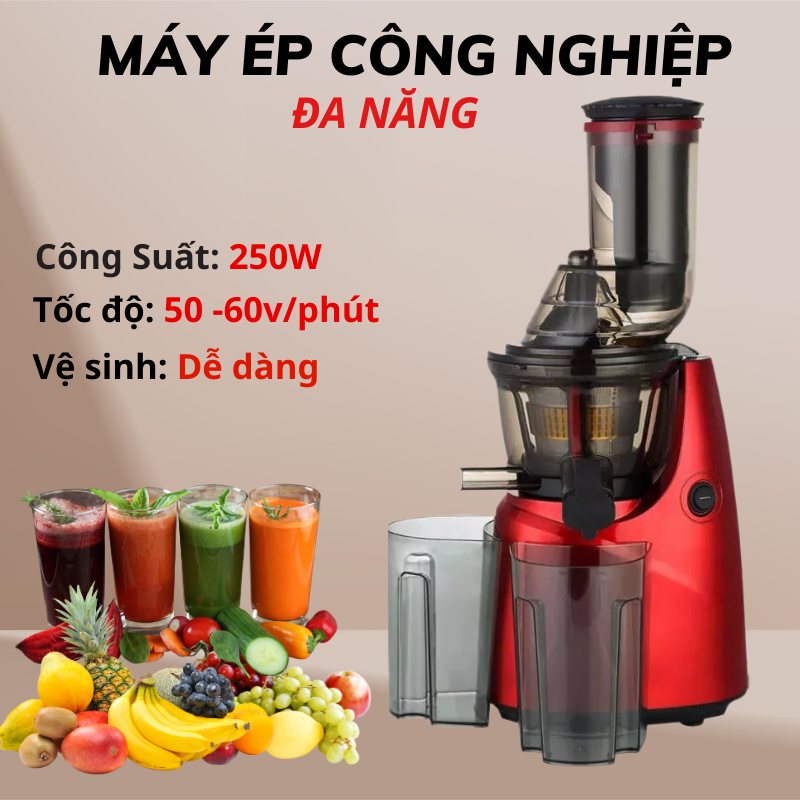 Máy ép chậm công nghiệp KAW, Công suất lớn 250W, Công nghệ tách nước giữ nguyên dưỡng chất, Bảo hành 12 tháng