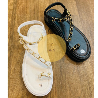(HCM-Chân to tăng size)Giày Sandal nữ 3PH đế bánh mì xỏ ngón phối xích hậu chun-Freeship-Dép quai hậu đế su nhẹ êm
