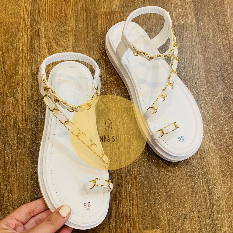 Dép Sandal bánh mì kiểu xỏ ngón phối xích quai dây chun thời trang đi học đi chơi năng động trẻ trung