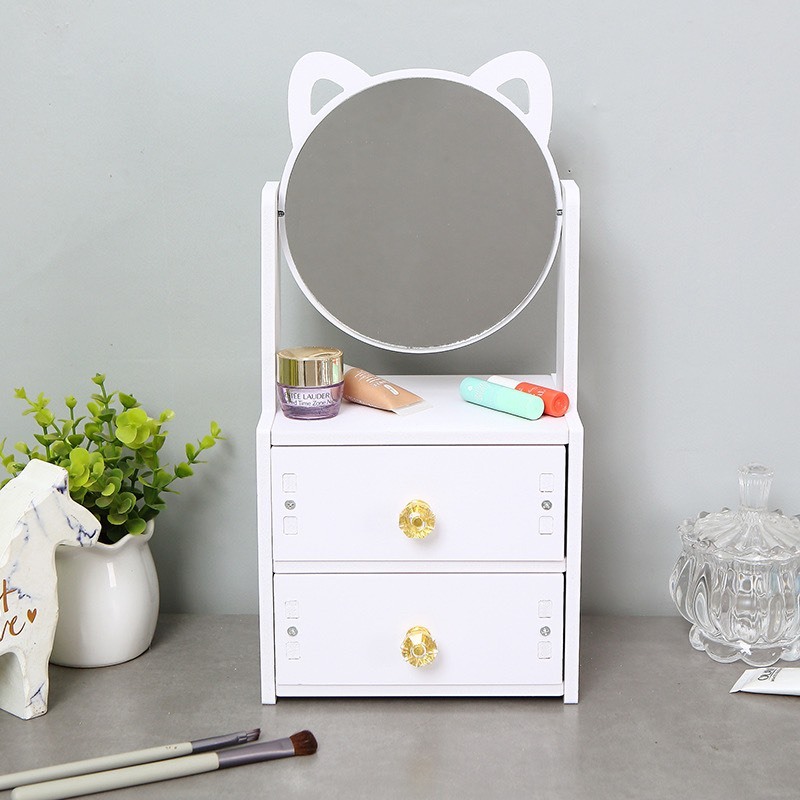 🚛FREESHIP 🆓 Kệ đựng mỹ phẩm có gương để bàn - Tủ để đồ trang điểm lắp ghép xinh xắn